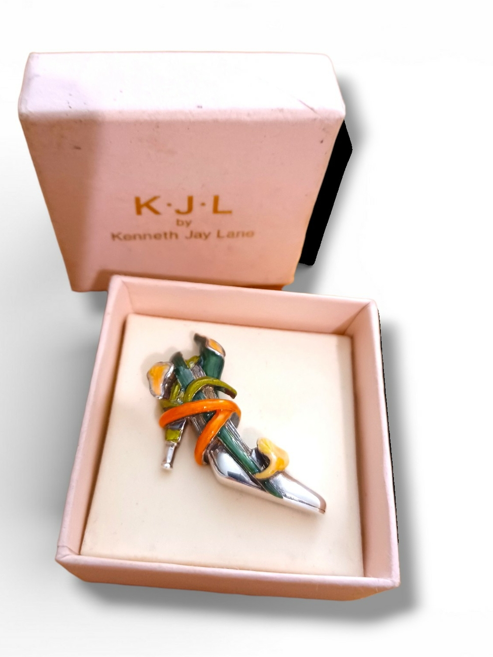 Rare Vintage KJL Kenneth Jay Lane Thailand Sterling Silver Enamel Brooch